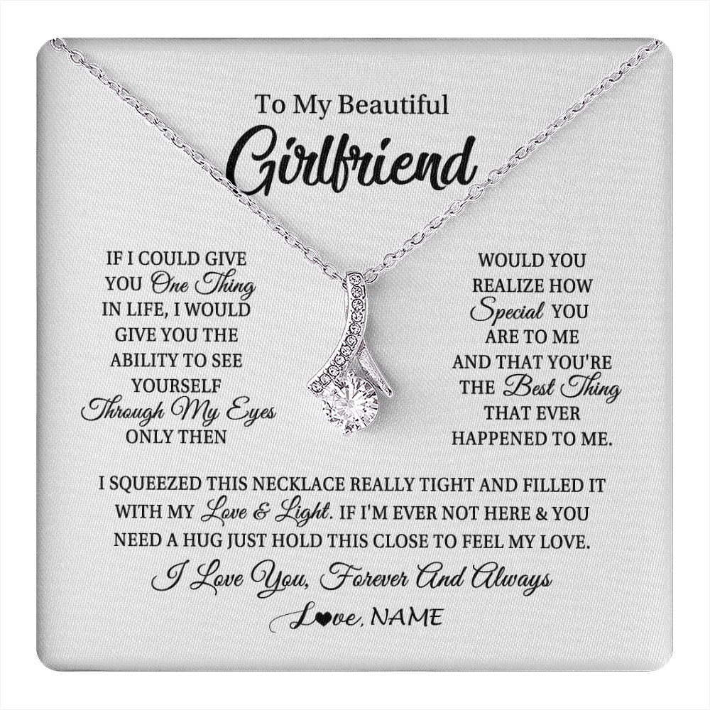 Alluring Beauty Necklace 14K White Gold Finish | 1 | Personalized To My Beautiful Girlfriend Necklace From Boyfriend If I Could Give You Girlfriend Birthday Christmas Jewelry Customized Gift Box Message Card | teecentury