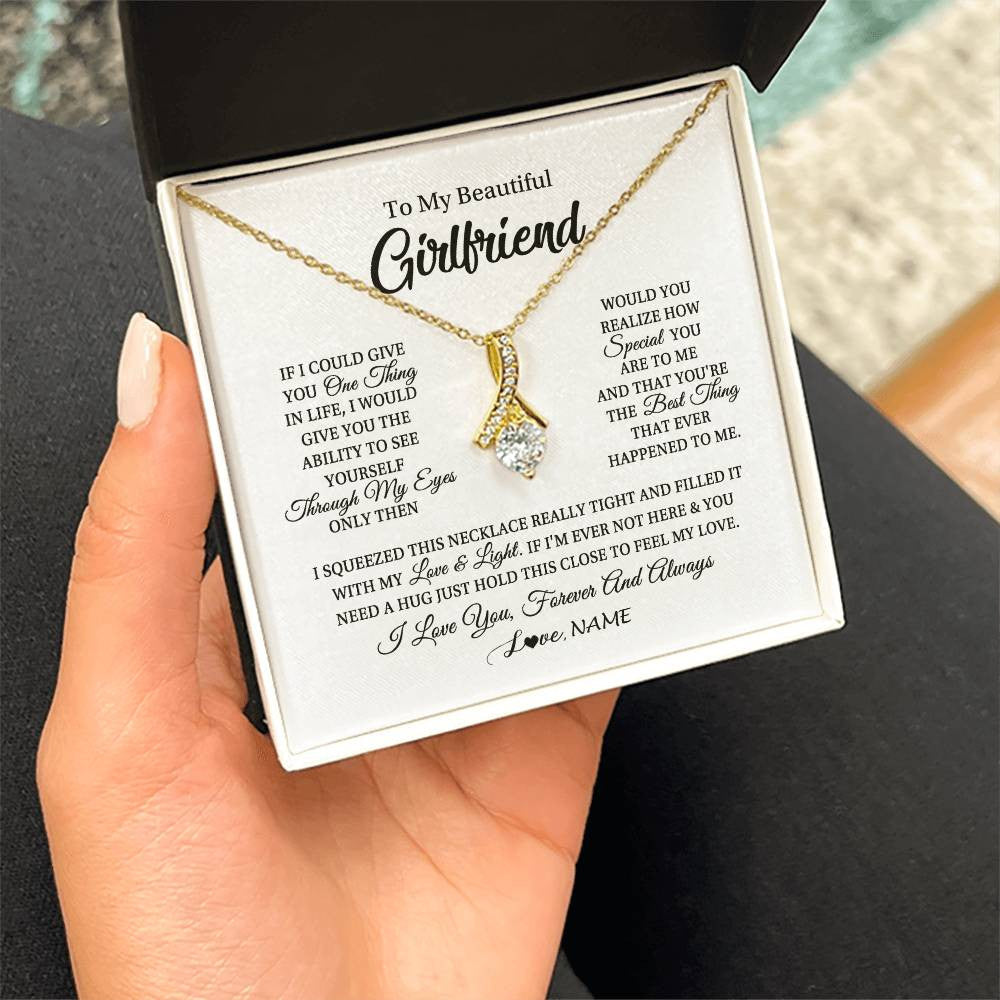 Alluring Beauty Necklace 18K Yellow Gold Finish | 2 | Personalized To My Beautiful Girlfriend Necklace From Boyfriend If I Could Give You Girlfriend Birthday Christmas Jewelry Customized Gift Box Message Card | teecentury