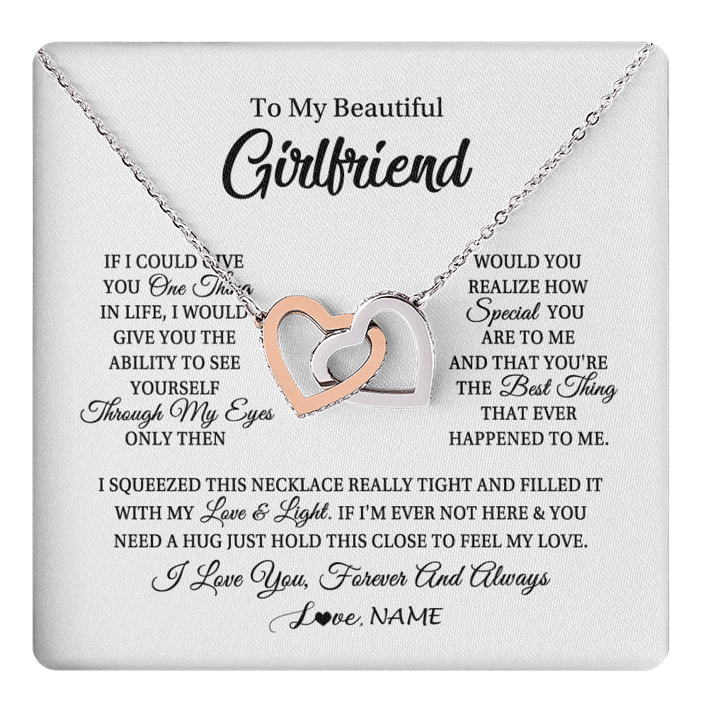 Interlocking Hearts Necklace Stainless Steel & Rose Gold Finish | 1 | Personalized To My Beautiful Girlfriend Necklace From Boyfriend If I Could Give You Girlfriend Birthday Christmas Jewelry Customized Gift Box Message Card | teecentury