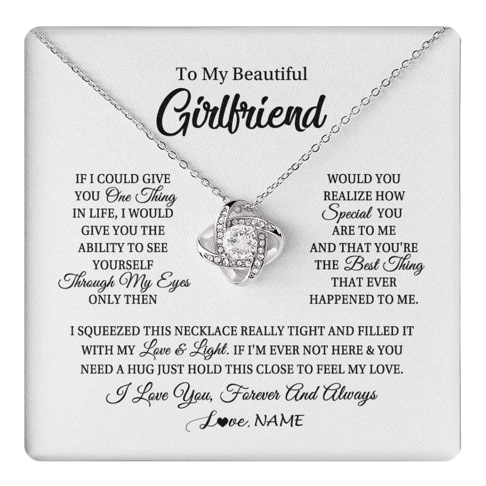 Love Knot Necklace 14K White Gold Finish | 1 | Personalized To My Beautiful Girlfriend Necklace From Boyfriend If I Could Give You Girlfriend Birthday Christmas Jewelry Customized Gift Box Message Card | teecentury