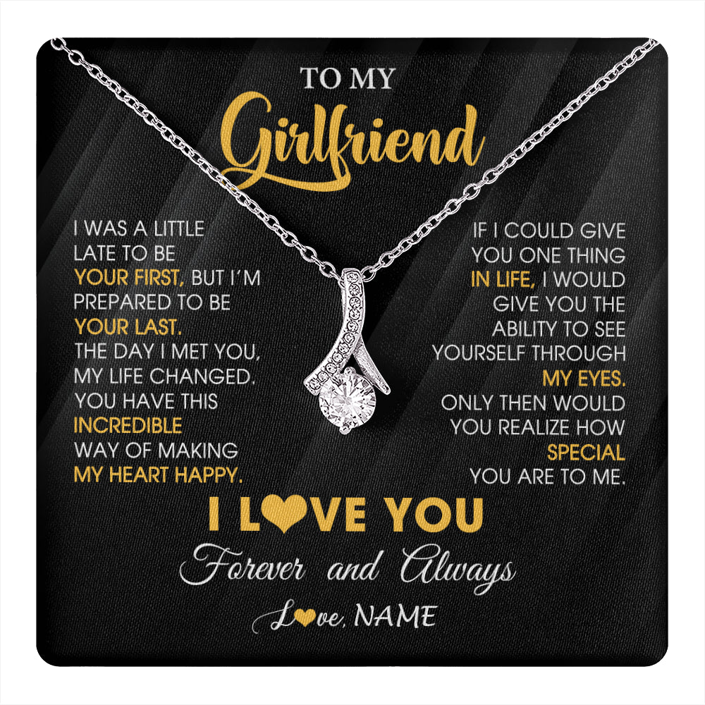 Alluring Beauty Necklace 14K White Gold Finish | 1 | Personalized To My Beautiful Girlfriend Necklace From Boyfriend Jewelry Forever Love Girlfriend Birthday Gifts Anniversary Valentines Day Message Card | teecentury