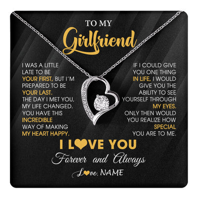 Forever Love Necklace 14K White Gold Finish | 1 | Personalized To My Beautiful Girlfriend Necklace From Boyfriend Jewelry Forever Love Girlfriend Birthday Gifts Anniversary Valentines Day Message Card | teecentury