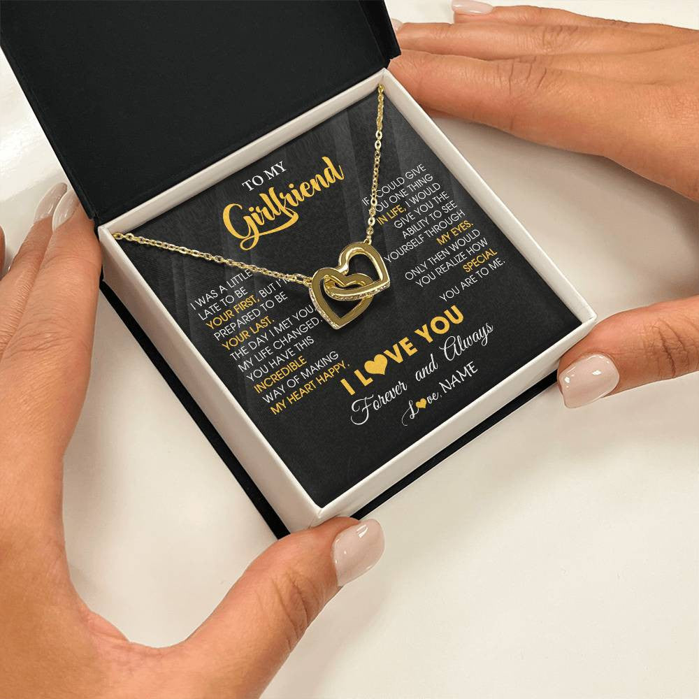 Interlocking Hearts Necklace 18K Yellow Gold Finish | 2 | Personalized To My Beautiful Girlfriend Necklace From Boyfriend Jewelry Forever Love Girlfriend Birthday Gifts Anniversary Valentines Day Message Card | teecentury