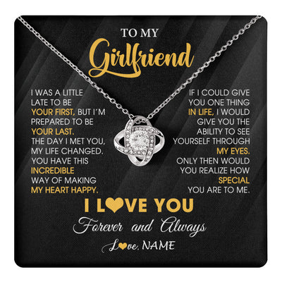 Love Knot Necklace 14K White Gold Finish | 1 | Personalized To My Beautiful Girlfriend Necklace From Boyfriend Jewelry Forever Love Girlfriend Birthday Gifts Anniversary Valentines Day Message Card | teecentury