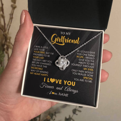 Love Knot Necklace 14K White Gold Finish | 2 | Personalized To My Beautiful Girlfriend Necklace From Boyfriend Jewelry Forever Love Girlfriend Birthday Gifts Anniversary Valentines Day Message Card | teecentury