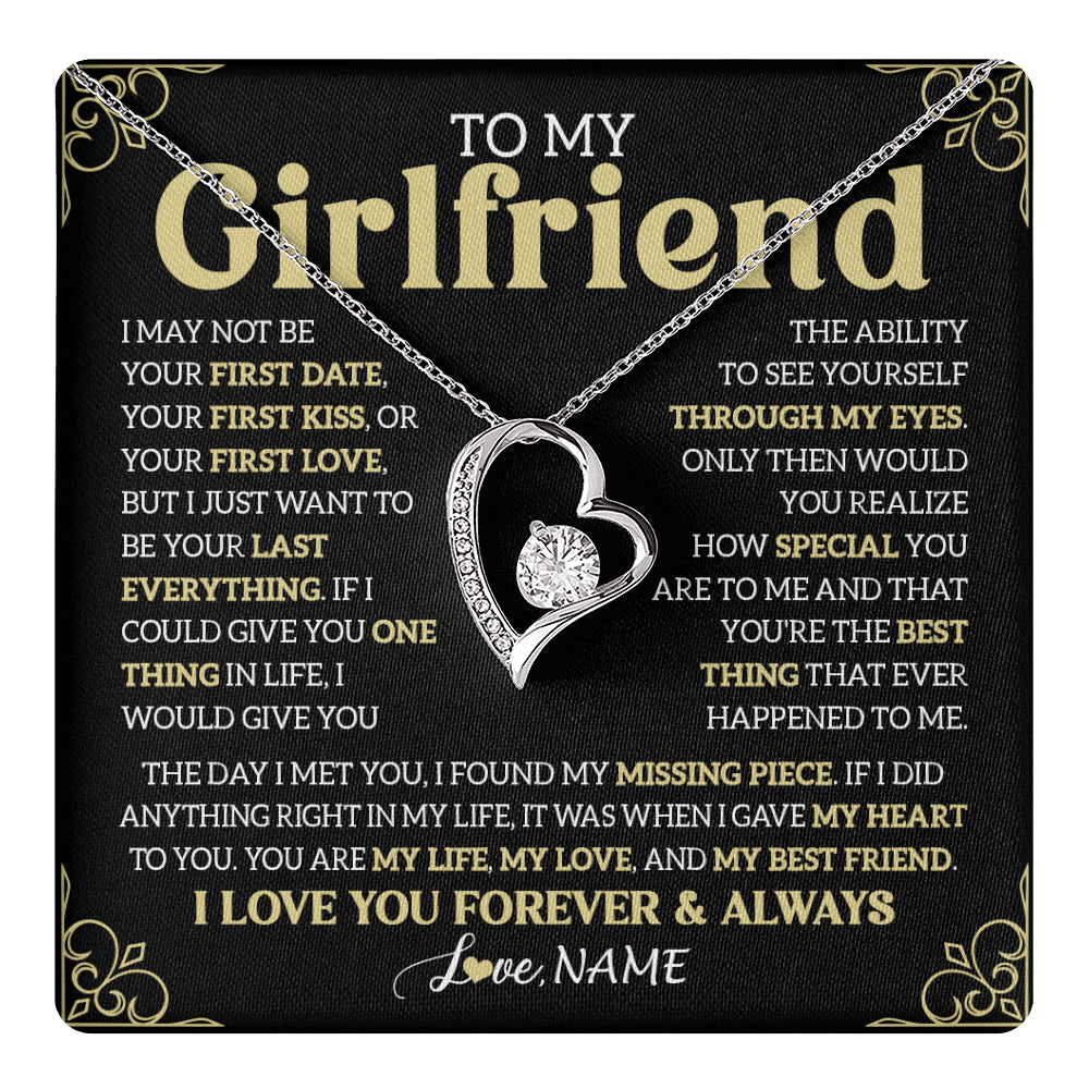 Forever Love Necklace 14K White Gold Finish | 1 | Personalized To My Beautiful Girlfriend Necklace From Boyfriend The Day I Met You Birthday Gifts For Girlfriend Anniversary Valentines Day Message Card | teecentury