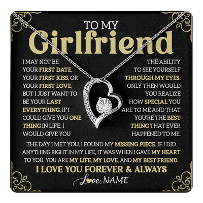 Forever Love Necklace 14K White Gold Finish | 1 | Personalized To My Beautiful Girlfriend Necklace From Boyfriend The Day I Met You Birthday Gifts For Girlfriend Anniversary Valentines Day Message Card | teecentury
