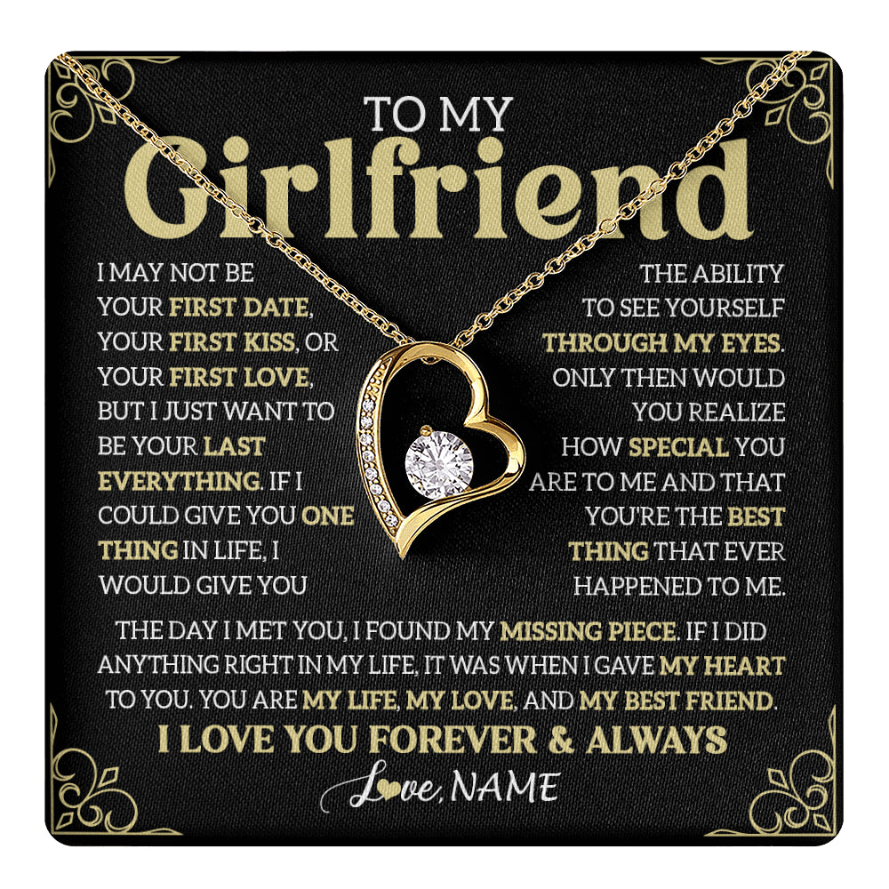 Forever Love Necklace 18K Yellow Gold Finish | 1 | Personalized To My Beautiful Girlfriend Necklace From Boyfriend The Day I Met You Birthday Gifts For Girlfriend Anniversary Valentines Day Message Card | teecentury
