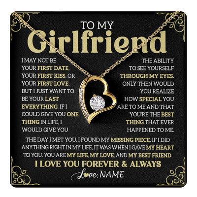 Forever Love Necklace 18K Yellow Gold Finish | 1 | Personalized To My Beautiful Girlfriend Necklace From Boyfriend The Day I Met You Birthday Gifts For Girlfriend Anniversary Valentines Day Message Card | teecentury