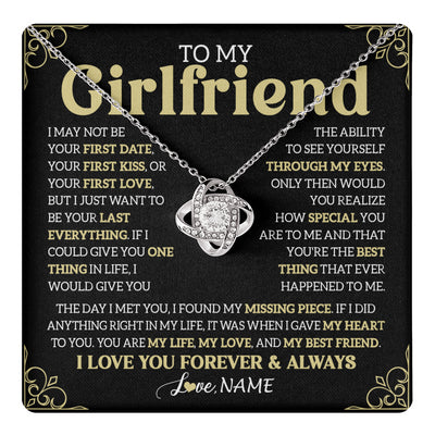 Love Knot Necklace 14K White Gold Finish | 1 | Personalized To My Beautiful Girlfriend Necklace From Boyfriend The Day I Met You Birthday Gifts For Girlfriend Anniversary Valentines Day Message Card | teecentury