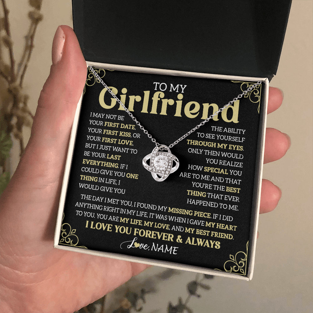 Love Knot Necklace 14K White Gold Finish | 2 | Personalized To My Beautiful Girlfriend Necklace From Boyfriend The Day I Met You Birthday Gifts For Girlfriend Anniversary Valentines Day Message Card | teecentury