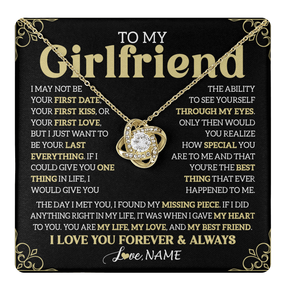 Love Knot Necklace 18K Yellow Gold Finish | 1 | Personalized To My Beautiful Girlfriend Necklace From Boyfriend The Day I Met You Birthday Gifts For Girlfriend Anniversary Valentines Day Message Card | teecentury