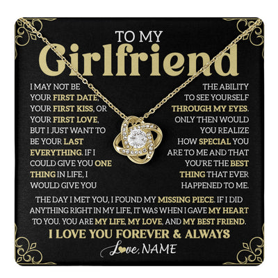 Love Knot Necklace 18K Yellow Gold Finish | 1 | Personalized To My Beautiful Girlfriend Necklace From Boyfriend The Day I Met You Birthday Gifts For Girlfriend Anniversary Valentines Day Message Card | teecentury