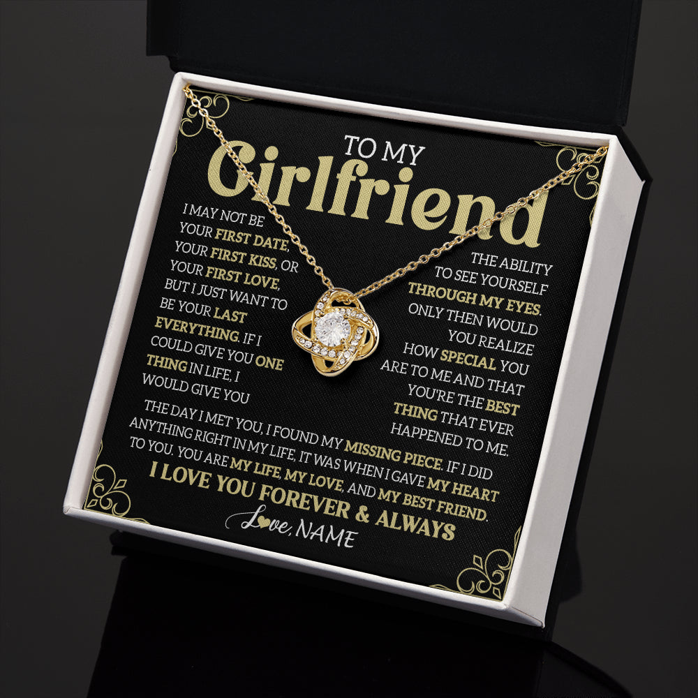 Love Knot Necklace 18K Yellow Gold Finish | 2 | Personalized To My Beautiful Girlfriend Necklace From Boyfriend The Day I Met You Birthday Gifts For Girlfriend Anniversary Valentines Day Message Card | teecentury