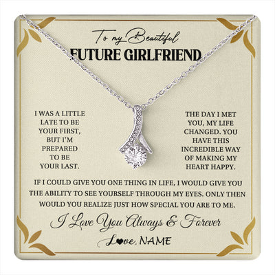 Alluring Beauty Necklace 14K White Gold Finish | 1 | Personalized To My Beautiful Girlfriend Necklace Gift From Boyfriend Promise Necklace For Girlfriend Birthday Christmas Customized Gift Box Message Card | teecentury