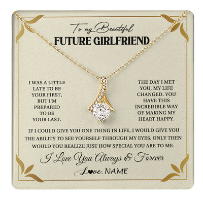 Alluring Beauty Necklace 18K Yellow Gold Finish | 1 | Personalized To My Beautiful Girlfriend Necklace Gift From Boyfriend Promise Necklace For Girlfriend Birthday Christmas Customized Gift Box Message Card | teecentury