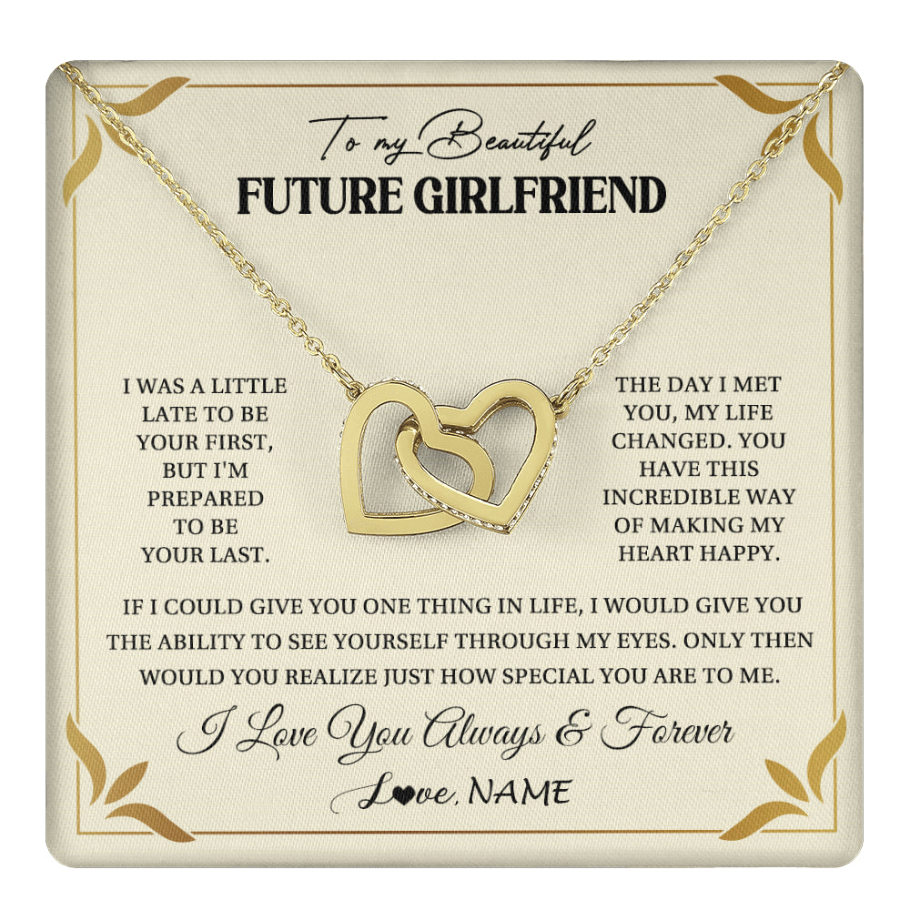 Interlocking Hearts Necklace 18K Yellow Gold Finish | 1 | Personalized To My Beautiful Girlfriend Necklace Gift From Boyfriend Promise Necklace For Girlfriend Birthday Christmas Customized Gift Box Message Card | teecentury