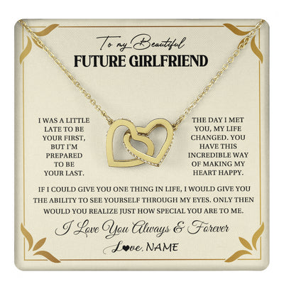 Interlocking Hearts Necklace 18K Yellow Gold Finish | 1 | Personalized To My Beautiful Girlfriend Necklace Gift From Boyfriend Promise Necklace For Girlfriend Birthday Christmas Customized Gift Box Message Card | teecentury