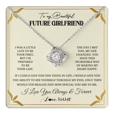 Love Knot Necklace 14K White Gold Finish | 1 | Personalized To My Beautiful Girlfriend Necklace Gift From Boyfriend Promise Necklace For Girlfriend Birthday Christmas Customized Gift Box Message Card | teecentury