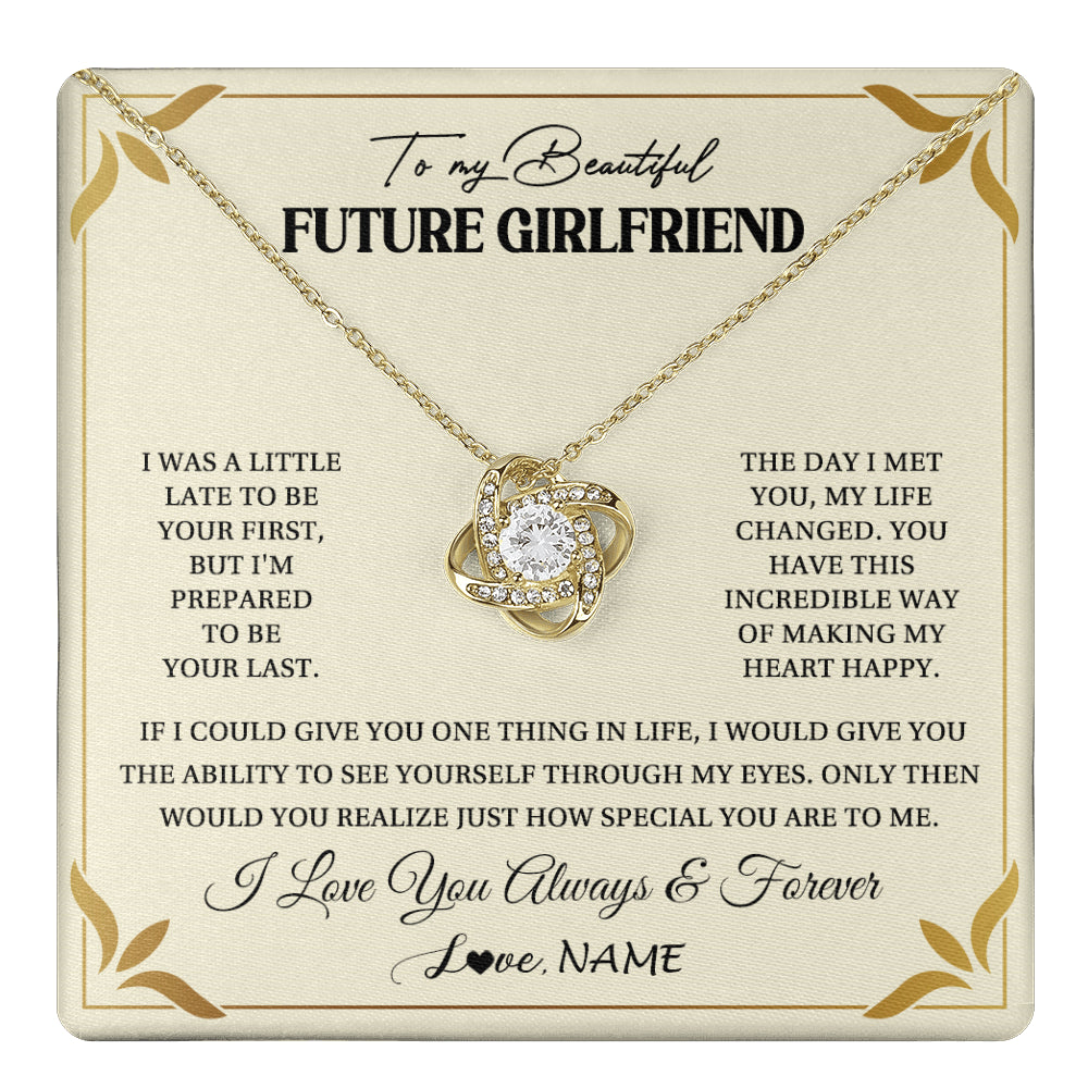 Love Knot Necklace 18K Yellow Gold Finish | 1 | Personalized To My Beautiful Girlfriend Necklace Gift From Boyfriend Promise Necklace For Girlfriend Birthday Christmas Customized Gift Box Message Card | teecentury