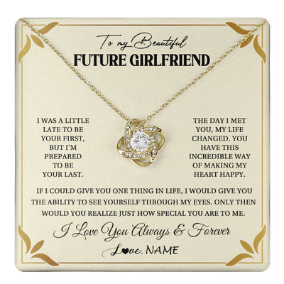 Love Knot Necklace 18K Yellow Gold Finish | 1 | Personalized To My Beautiful Girlfriend Necklace Gift From Boyfriend Promise Necklace For Girlfriend Birthday Christmas Customized Gift Box Message Card | teecentury