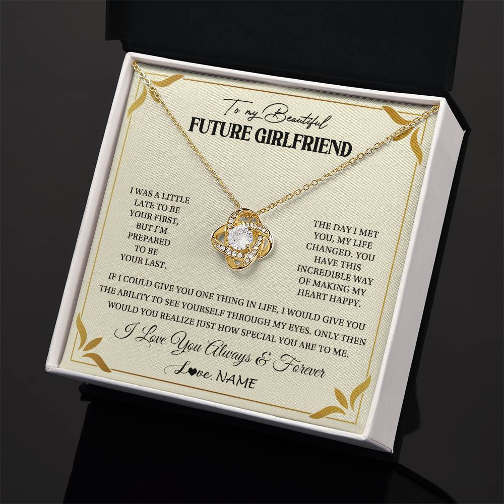 Love Knot Necklace 18K Yellow Gold Finish | 2 | Personalized To My Beautiful Girlfriend Necklace Gift From Boyfriend Promise Necklace For Girlfriend Birthday Christmas Customized Gift Box Message Card | teecentury