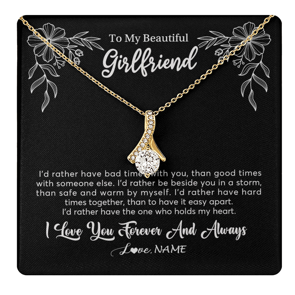 Alluring Beauty Necklace 18K Yellow Gold Finish | 1 | Personalized To My Beautiful Girlfriend Necklace Gifts From Boyfriend I'd Rather Girlfriend Birthday Anniversary Valentines Customized Gift Box Message Card | teecentury