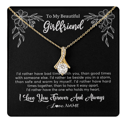 Alluring Beauty Necklace 18K Yellow Gold Finish | 1 | Personalized To My Beautiful Girlfriend Necklace Gifts From Boyfriend I'd Rather Girlfriend Birthday Anniversary Valentines Customized Gift Box Message Card | teecentury