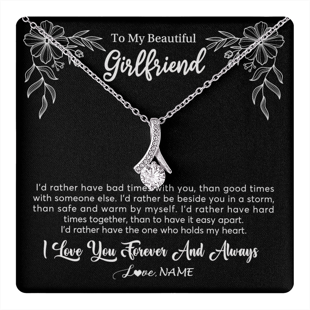 Alluring Beauty Necklace 14K White Gold Finish | 1 | Personalized To My Beautiful Girlfriend Necklace Gifts From Boyfriend I'd Rather Girlfriend Birthday Anniversary Valentines Customized Gift Box Message Card | teecentury