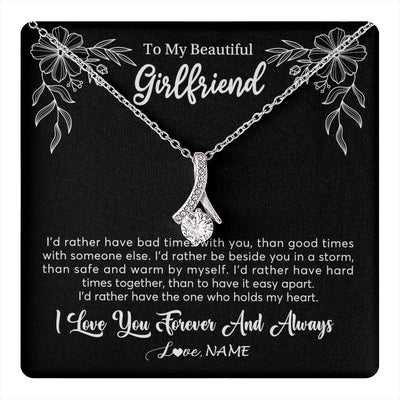 Alluring Beauty Necklace 14K White Gold Finish | 1 | Personalized To My Beautiful Girlfriend Necklace Gifts From Boyfriend I'd Rather Girlfriend Birthday Anniversary Valentines Customized Gift Box Message Card | teecentury