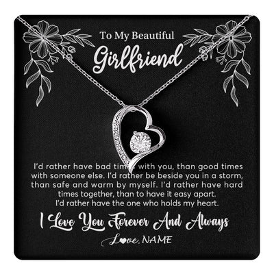 Forever Love Necklace 14K White Gold Finish | 1 | Personalized To My Beautiful Girlfriend Necklace Gifts From Boyfriend I'd Rather Girlfriend Birthday Anniversary Valentines Customized Gift Box Message Card | teecentury