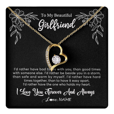Forever Love Necklace 18K Yellow Gold Finish | 1 | Personalized To My Beautiful Girlfriend Necklace Gifts From Boyfriend I'd Rather Girlfriend Birthday Anniversary Valentines Customized Gift Box Message Card | teecentury