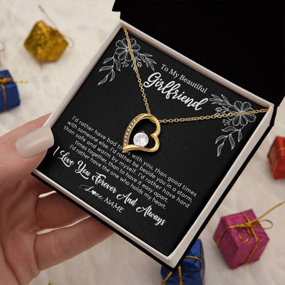 Forever Love Necklace 18K Yellow Gold Finish | 2 | Personalized To My Beautiful Girlfriend Necklace Gifts From Boyfriend I'd Rather Girlfriend Birthday Anniversary Valentines Customized Gift Box Message Card | teecentury