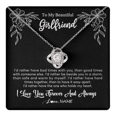 Love Knot Necklace 14K White Gold Finish | 1 | Personalized To My Beautiful Girlfriend Necklace Gifts From Boyfriend I'd Rather Girlfriend Birthday Anniversary Valentines Customized Gift Box Message Card | teecentury