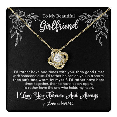Love Knot Necklace 18K Yellow Gold Finish | 1 | Personalized To My Beautiful Girlfriend Necklace Gifts From Boyfriend I'd Rather Girlfriend Birthday Anniversary Valentines Customized Gift Box Message Card | teecentury