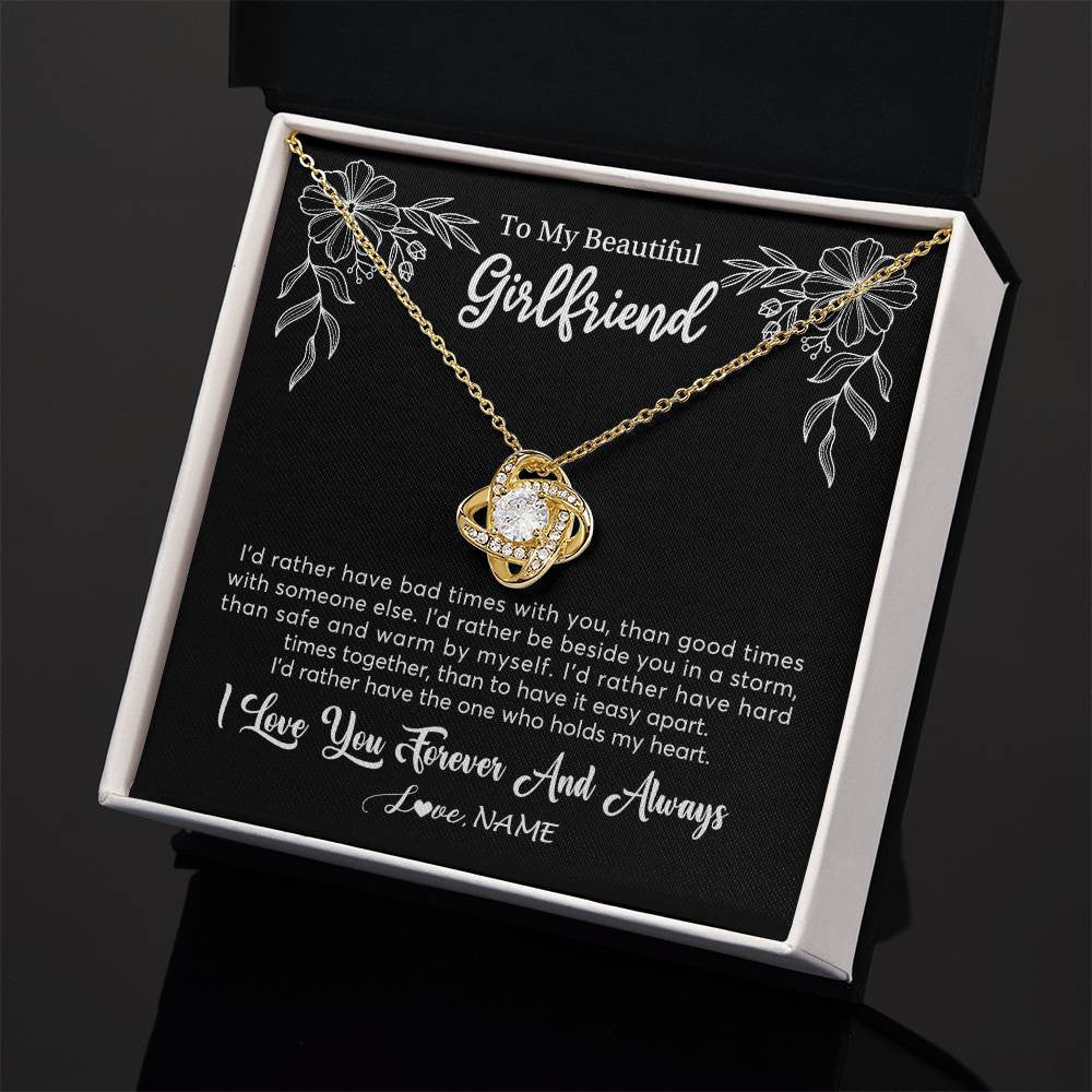 Love Knot Necklace 18K Yellow Gold Finish | 2 | Personalized To My Beautiful Girlfriend Necklace Gifts From Boyfriend I'd Rather Girlfriend Birthday Anniversary Valentines Customized Gift Box Message Card | teecentury