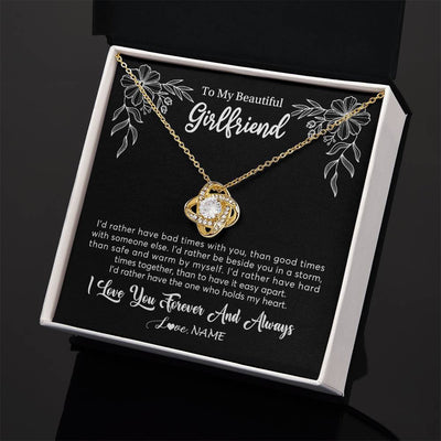 Love Knot Necklace 18K Yellow Gold Finish | 2 | Personalized To My Beautiful Girlfriend Necklace Gifts From Boyfriend I'd Rather Girlfriend Birthday Anniversary Valentines Customized Gift Box Message Card | teecentury