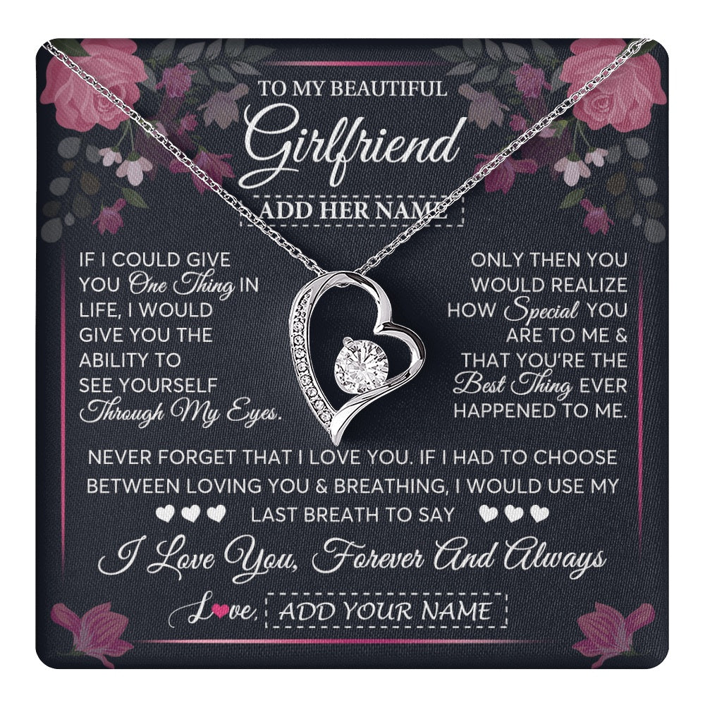 Forever Love Necklace 14K White Gold Finish | 1 | Personalized To My Beautiful Girlfriend Necklace I Love You Girlfriend Gifts Romantic Birthday Gifts Valentines Christmas Custom Gift Box Message Card | teecentury.myshopify