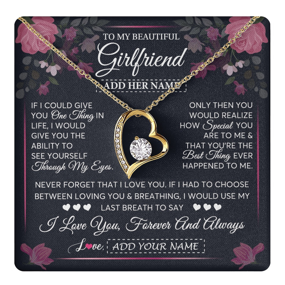 Forever Love Necklace 18K Yellow Gold Finish | 1 | Personalized To My Beautiful Girlfriend Necklace I Love You Girlfriend Gifts Romantic Birthday Gifts Valentines Christmas Custom Gift Box Message Card | teecentury.myshopify