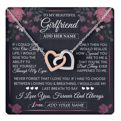 Interlocking Hearts Necklace Stainless Steel & Rose Gold Finish | 1 | Personalized To My Beautiful Girlfriend Necklace I Love You Girlfriend Gifts Romantic Birthday Gifts Valentines Christmas Custom Gift Box Message Card | teecentury.myshopify
