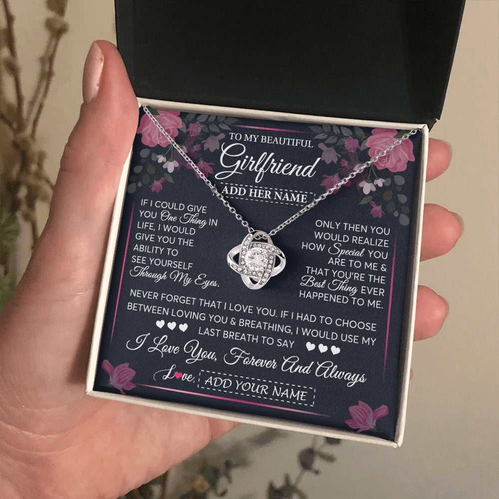 Love Knot Necklace 14K White Gold Finish | 2 | Personalized To My Beautiful Girlfriend Necklace I Love You Girlfriend Gifts Romantic Birthday Gifts Valentines Christmas Custom Gift Box Message Card | teecentury.myshopify
