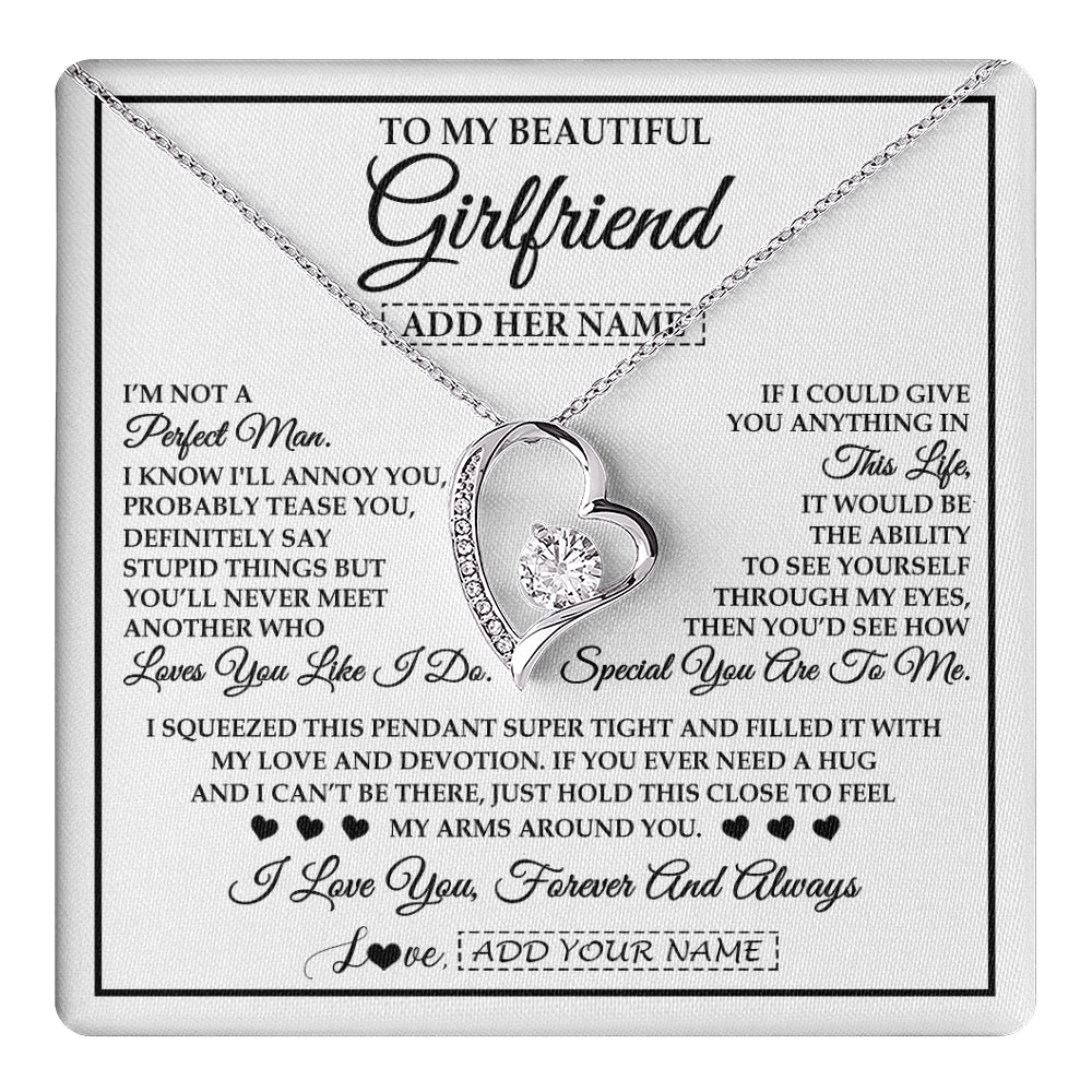Forever Love Necklace 14K White Gold Finish | 1 | Personalized To My Beautiful Girlfriend Necklace Love You Like I Do Promise Girlfriend Romantic Birthday Gifts Anniversary Christmas Gift Box Message Card | teecentury
