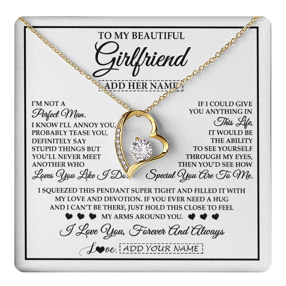 Forever Love Necklace 18K Yellow Gold Finish | 1 | Personalized To My Beautiful Girlfriend Necklace Love You Like I Do Promise Girlfriend Romantic Birthday Gifts Anniversary Christmas Gift Box Message Card | teecentury