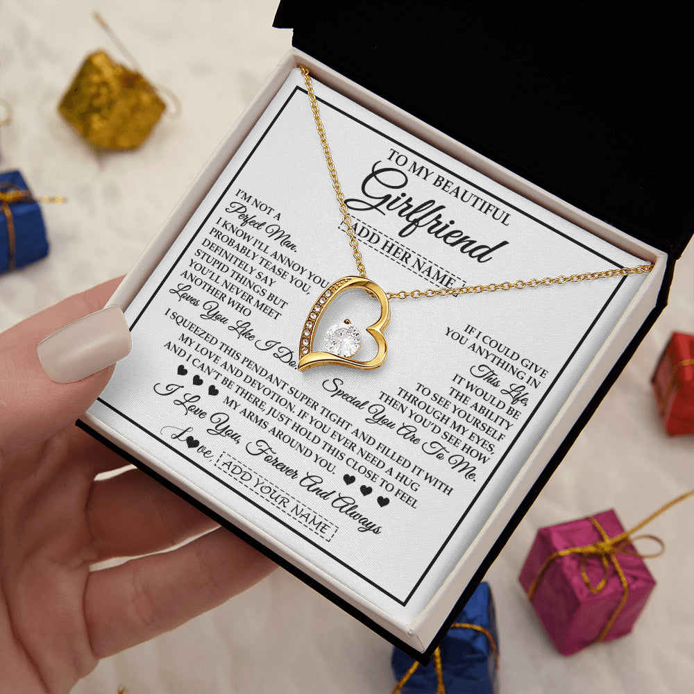 Forever Love Necklace 18K Yellow Gold Finish | 2 | Personalized To My Beautiful Girlfriend Necklace Love You Like I Do Promise Girlfriend Romantic Birthday Gifts Anniversary Christmas Gift Box Message Card | teecentury