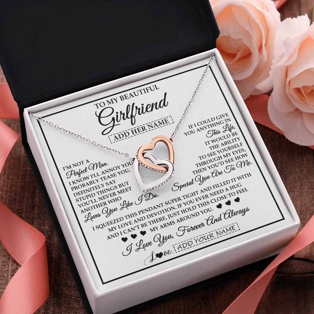 Interlocking Hearts Necklace Stainless Steel & Rose Gold Finish | 2 | Personalized To My Beautiful Girlfriend Necklace Love You Like I Do Promise Girlfriend Romantic Birthday Gifts Anniversary Christmas Gift Box Message Card | teecentury