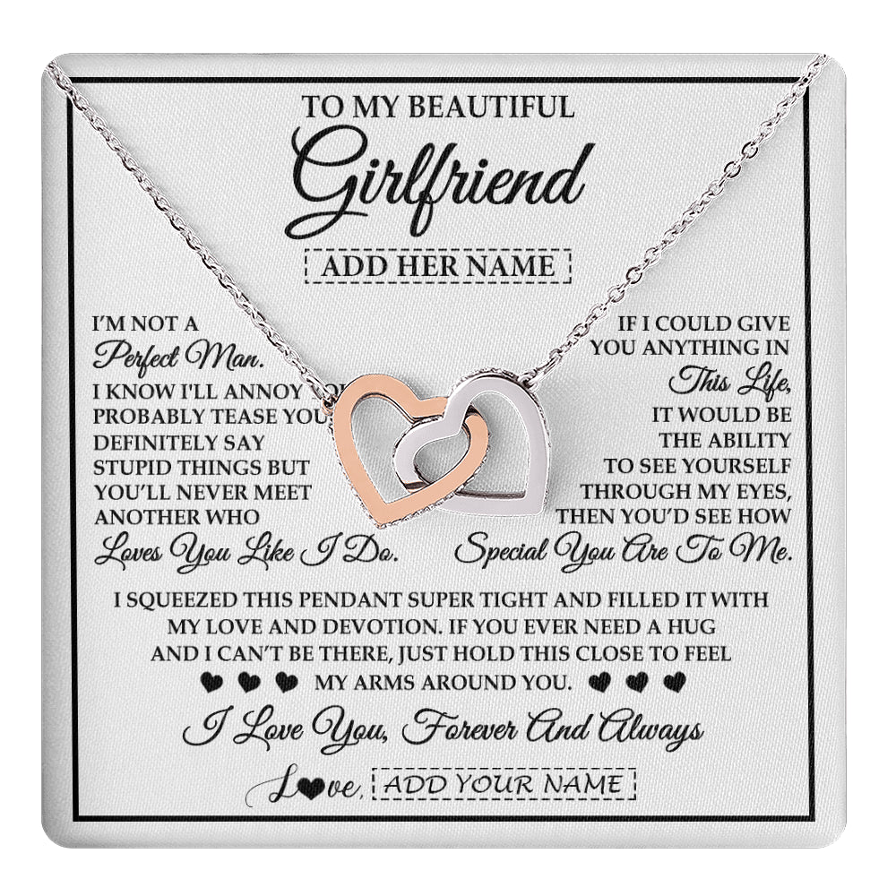 Interlocking Hearts Necklace Stainless Steel & Rose Gold Finish | 1 | Personalized To My Beautiful Girlfriend Necklace Love You Like I Do Promise Girlfriend Romantic Birthday Gifts Anniversary Christmas Gift Box Message Card | teecentury