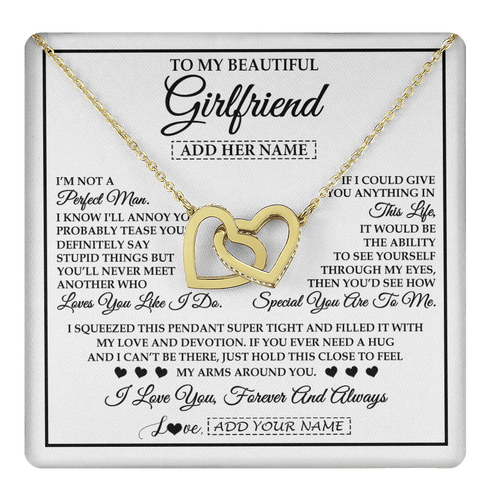 Interlocking Hearts Necklace 18K Yellow Gold Finish | 1 | Personalized To My Beautiful Girlfriend Necklace Love You Like I Do Promise Girlfriend Romantic Birthday Gifts Anniversary Christmas Gift Box Message Card | teecentury