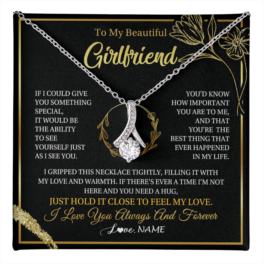 Alluring Beauty Necklace 14K White Gold Finish | 1 | Personalized To My Beautiful Girlfriend Necklace My Love Girlfriend Birthday Gifts Romantic Unique Anniversary Christmas Customized Gift Box Message Card | teecentury
