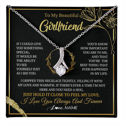 Alluring Beauty Necklace 14K White Gold Finish | 1 | Personalized To My Beautiful Girlfriend Necklace My Love Girlfriend Birthday Gifts Romantic Unique Anniversary Christmas Customized Gift Box Message Card | teecentury