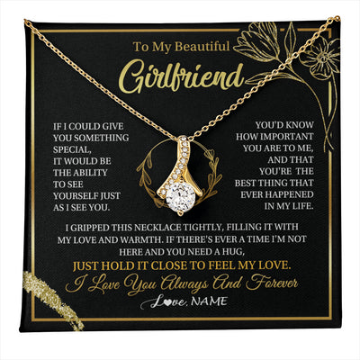 Alluring Beauty Necklace 18K Yellow Gold Finish | 1 | Personalized To My Beautiful Girlfriend Necklace My Love Girlfriend Birthday Gifts Romantic Unique Anniversary Christmas Customized Gift Box Message Card | teecentury